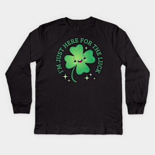 Cute four leaf lucky clover in cute kawaii style Kids Long Sleeve T-Shirt